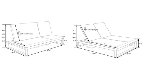 Chelsea Convertible Double Chaise Lounge Chair & Sofa With Cushions