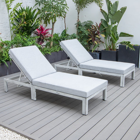 Chelsea Modern Outdoor Weathered Grey Chaise Lounge Chair With Cushions Set of 2