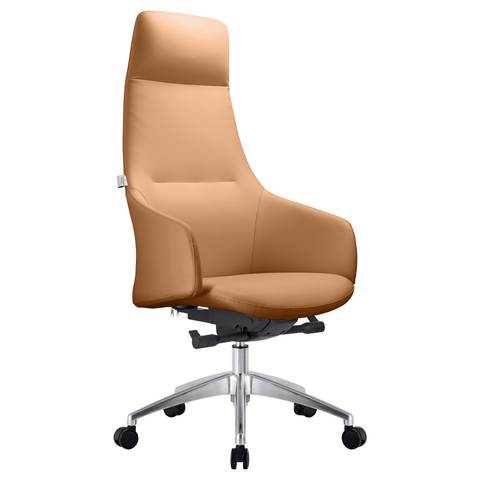 Celeste Mid-Century Modern High-Back Office Chair in Upholstered Faux Leather and Iron Frame with Swivel and Tilt