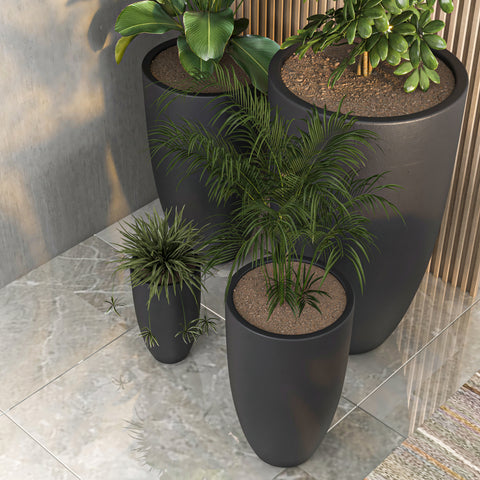 Crete Modern Tapered Round Planter Pot in Fiberstone and Clay Weather Resistant Design