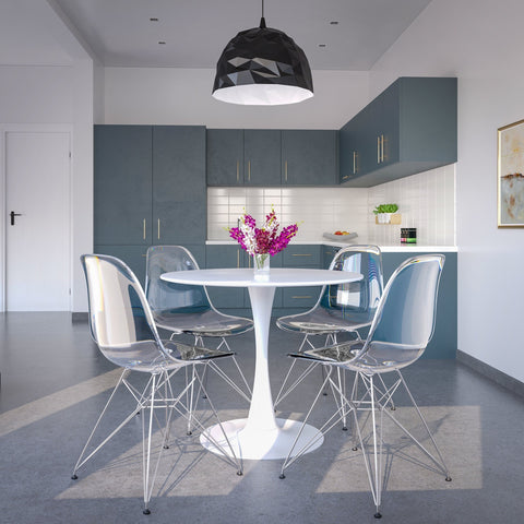 Bristol Modern Round Dining Table with Wood Top and Iron Pedestal Base