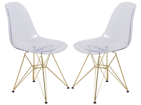 Cresco Modern Molded Eiffel Side Dining Chair with Gold Base Set of 2