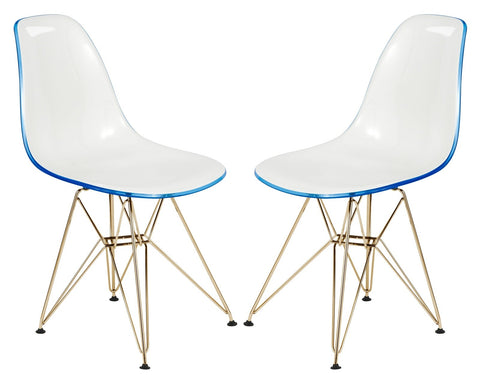 Cresco Modern Molded Eiffel Side Dining Chair with Gold Base Set of 2