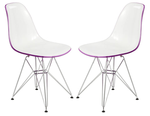 Cresco Molded Plastic Eiffel Side Chair With Chrome Legs Set of 2