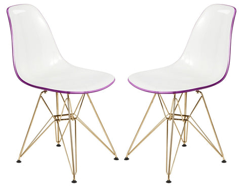 Cresco Modern Molded Eiffel Side Dining Chair with Gold Base Set of 2