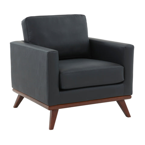 Chester Modern Leather Accent Arm Chair With Birch Wood Base