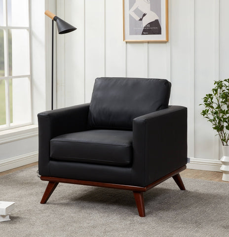 Chester Modern Leather Accent Arm Chair With Birch Wood Base