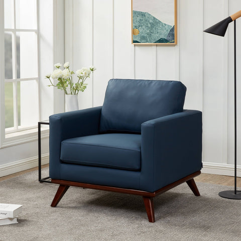 Chester Modern Leather Accent Arm Chair With Birch Wood Base