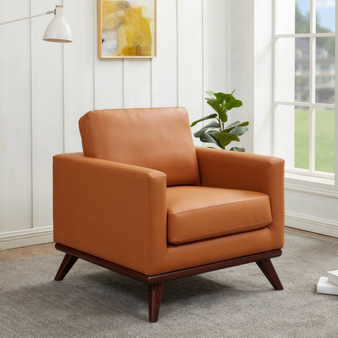 Chester Modern Leather Accent Arm Chair With Birch Wood Base