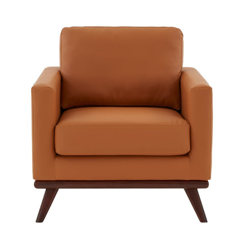 Chester Modern Leather Accent Arm Chair With Birch Wood Base