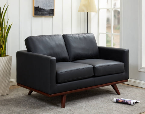 Birch Wood Base Leather Loveseat - Chester Collection