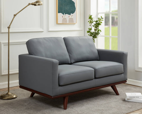 Birch Wood Base Leather Loveseat - Chester Collection