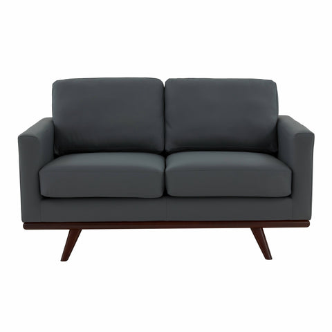 Birch Wood Base Leather Loveseat - Chester Collection