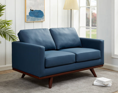 Birch Wood Base Leather Loveseat - Chester Collection