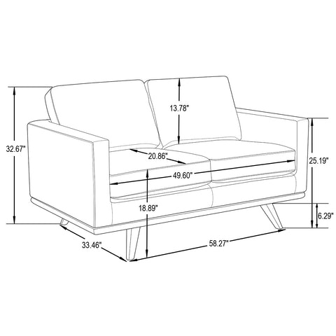 Birch Wood Base Leather Loveseat - Chester Collection