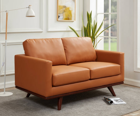 Birch Wood Base Leather Loveseat - Chester Collection