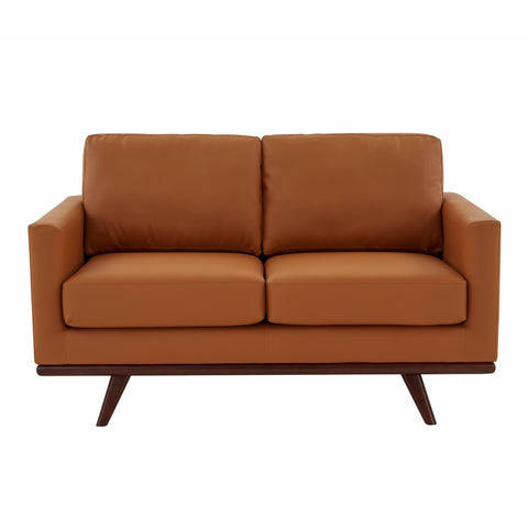 Birch Wood Base Leather Loveseat - Chester Collection