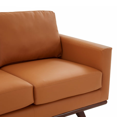 Birch Wood Base Leather Loveseat - Chester Collection