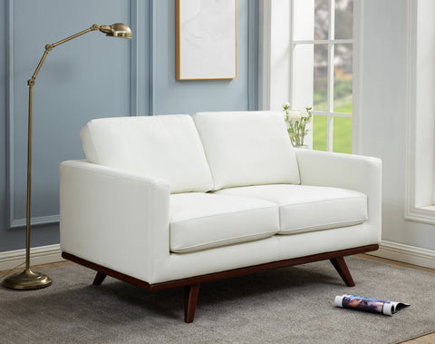 Birch Wood Base Leather Loveseat - Chester Collection