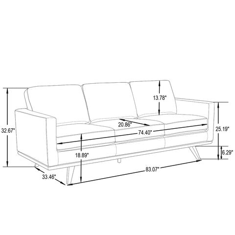 Chester 3-Seater Leather Full Size Sofa in Birch Wood Base