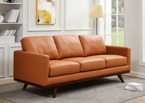 Chester 3-Seater Leather Full Size Sofa in Birch Wood Base