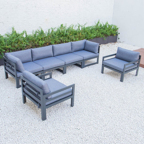 Chelsea 6-Piece Patio Armchair Sectional Black Aluminum With Cushions