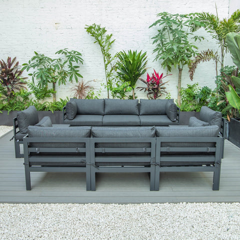 Chelsea 8-Piece Modern Outdoor Patio Sectional Black Aluminum With Cushions