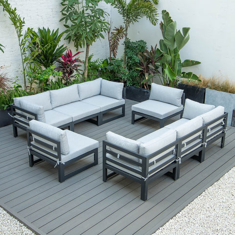 Chelsea 8-Piece Modern Outdoor Patio Sectional Black Aluminum With Cushions