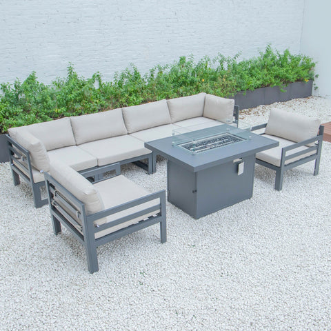 Chelsea 7-Piece Patio Sectional & Fire Pit Table Black Aluminum With Cushions