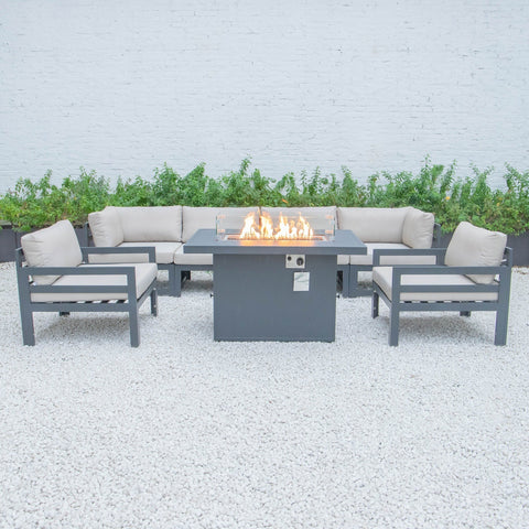 Chelsea 7-Piece Patio Sectional & Fire Pit Table Black Aluminum With Cushions