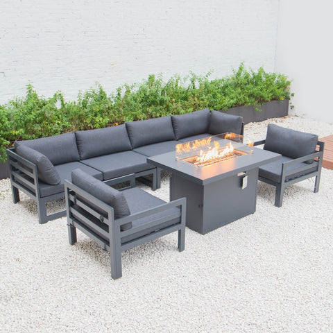 Chelsea 7-Piece Patio Sectional & Fire Pit Table Black Aluminum With Cushions