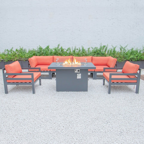 Chelsea 7-Piece Patio Sectional & Fire Pit Table Black Aluminum With Cushions