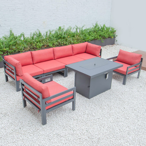 Chelsea 7-Piece Patio Sectional & Fire Pit Table Black Aluminum With Cushions