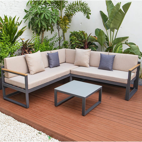 Chelsea Black Sectional With Adjustable Headrest & Coffee Table With Two Tone Cushions