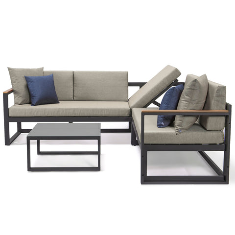 Chelsea Black Sectional With Adjustable Headrest & Coffee Table With Two Tone Cushions