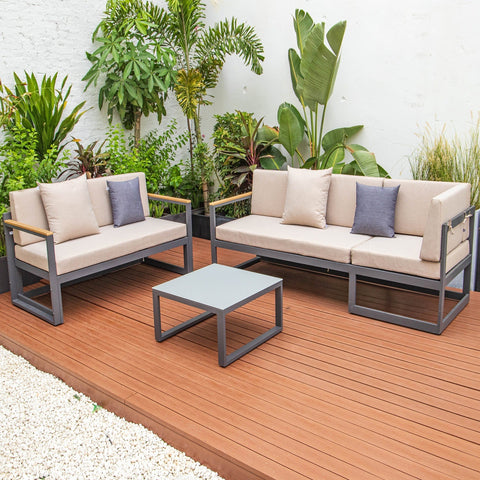 Chelsea Black Sectional With Adjustable Headrest & Coffee Table With Two Tone Cushions