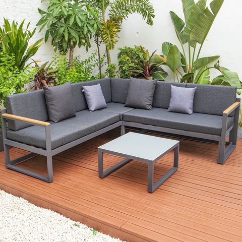 Chelsea Black Sectional With Adjustable Headrest & Coffee Table With Two Tone Cushions