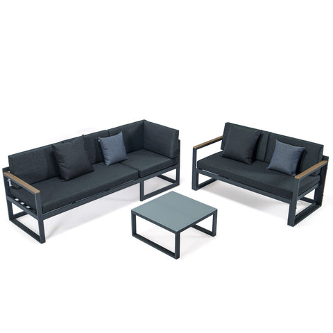 Chelsea Black Sectional With Adjustable Headrest & Coffee Table With Two Tone Cushions