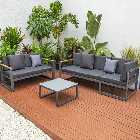 Chelsea Black Sectional With Adjustable Headrest & Coffee Table With Two Tone Cushions