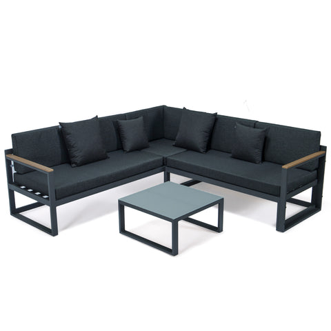 Chelsea Black/White Sectional With Adjustable Headrest & Coffee Table With Cushions