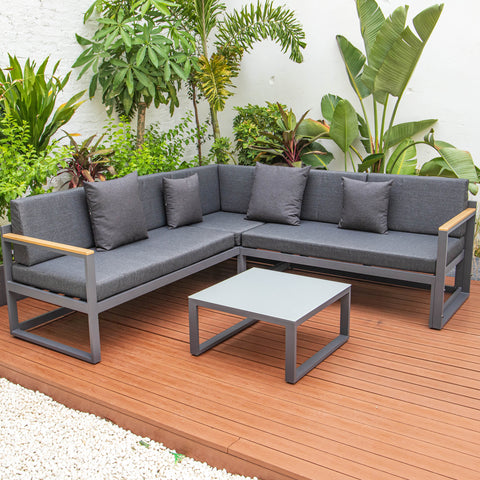 Chelsea Black/White Sectional With Adjustable Headrest & Coffee Table With Cushions