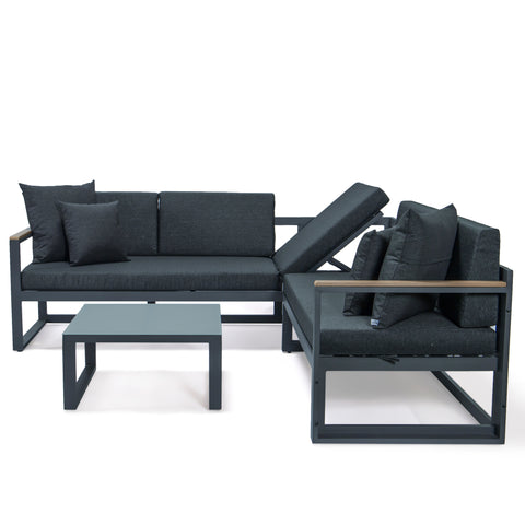 Chelsea Black/White Sectional With Adjustable Headrest & Coffee Table With Cushions