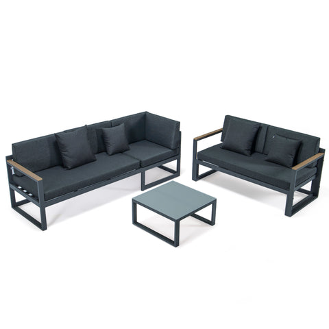 Chelsea Black/White Sectional With Adjustable Headrest & Coffee Table With Cushions