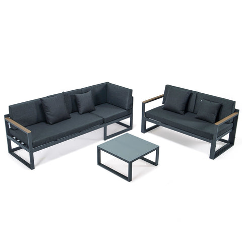 Chelsea Black Sectional With Adjustable Headrest & Coffee Table With Cushions