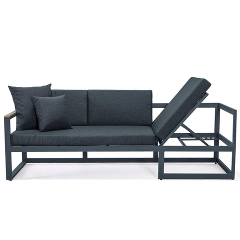 Chelsea Black Sectional With Adjustable Headrest & Coffee Table With Cushions