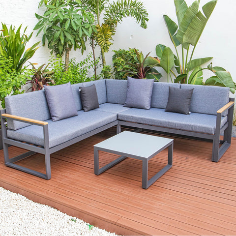 Chelsea Black Sectional With Adjustable Headrest & Coffee Table With Two Tone Cushions