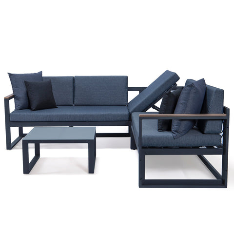 Chelsea Black Sectional With Adjustable Headrest & Coffee Table With Two Tone Cushions