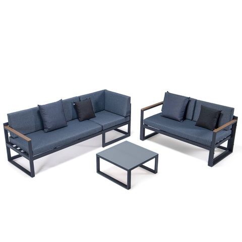 Chelsea Black Sectional With Adjustable Headrest & Coffee Table With Two Tone Cushions