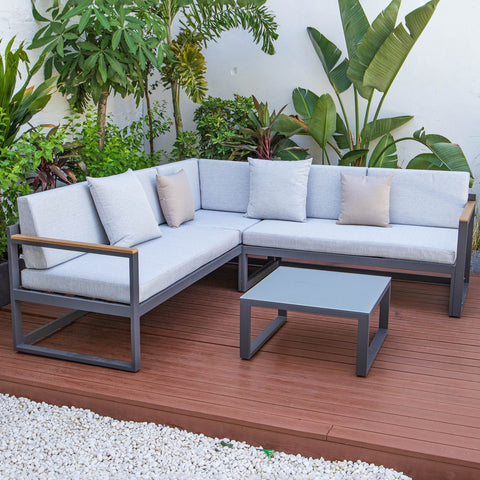 Chelsea Black Sectional With Adjustable Headrest & Coffee Table With Two Tone Cushions