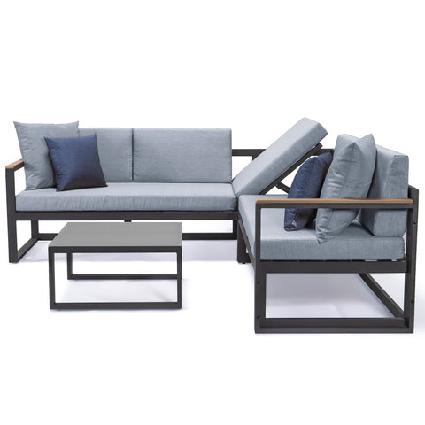 Chelsea Black Sectional With Adjustable Headrest & Coffee Table With Two Tone Cushions